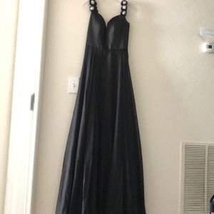 Black prom dress with flower straps